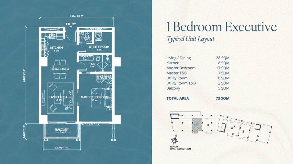 Aruga 1 bedroom executive unit floor plan, 73 sqm