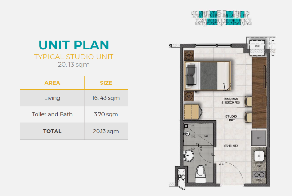 Casa Mira Towers Mandaue studio unit floor plan, 20.13 sqm