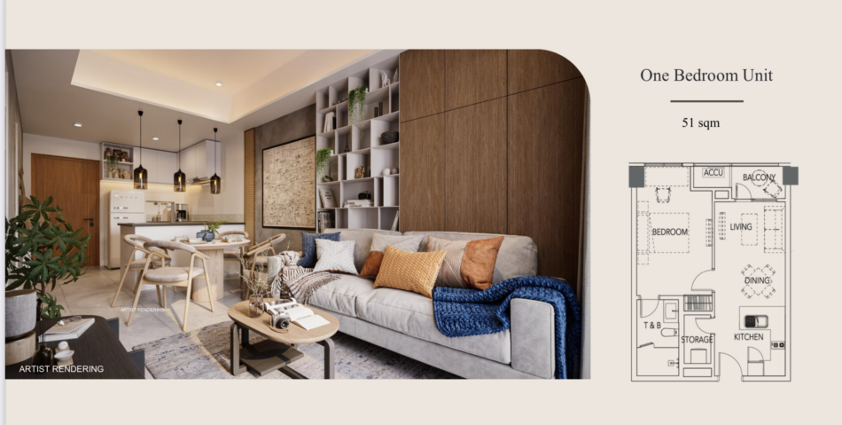 Marco Polo Parkplace 1 bedroom unit layout, 51 sqm