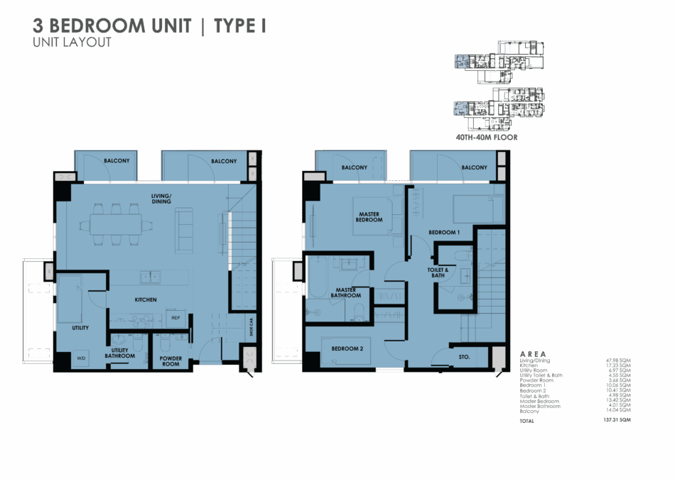 3 Bedroom Type I unit floor plan
