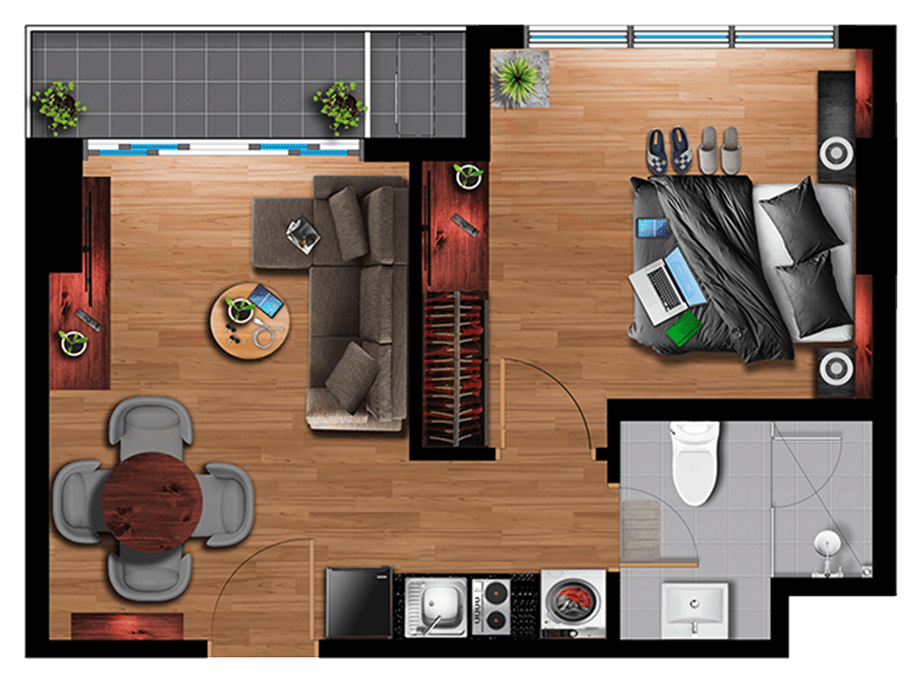 Vertex Central 1 bedroom residential unit floor plan, 42.55 sqm