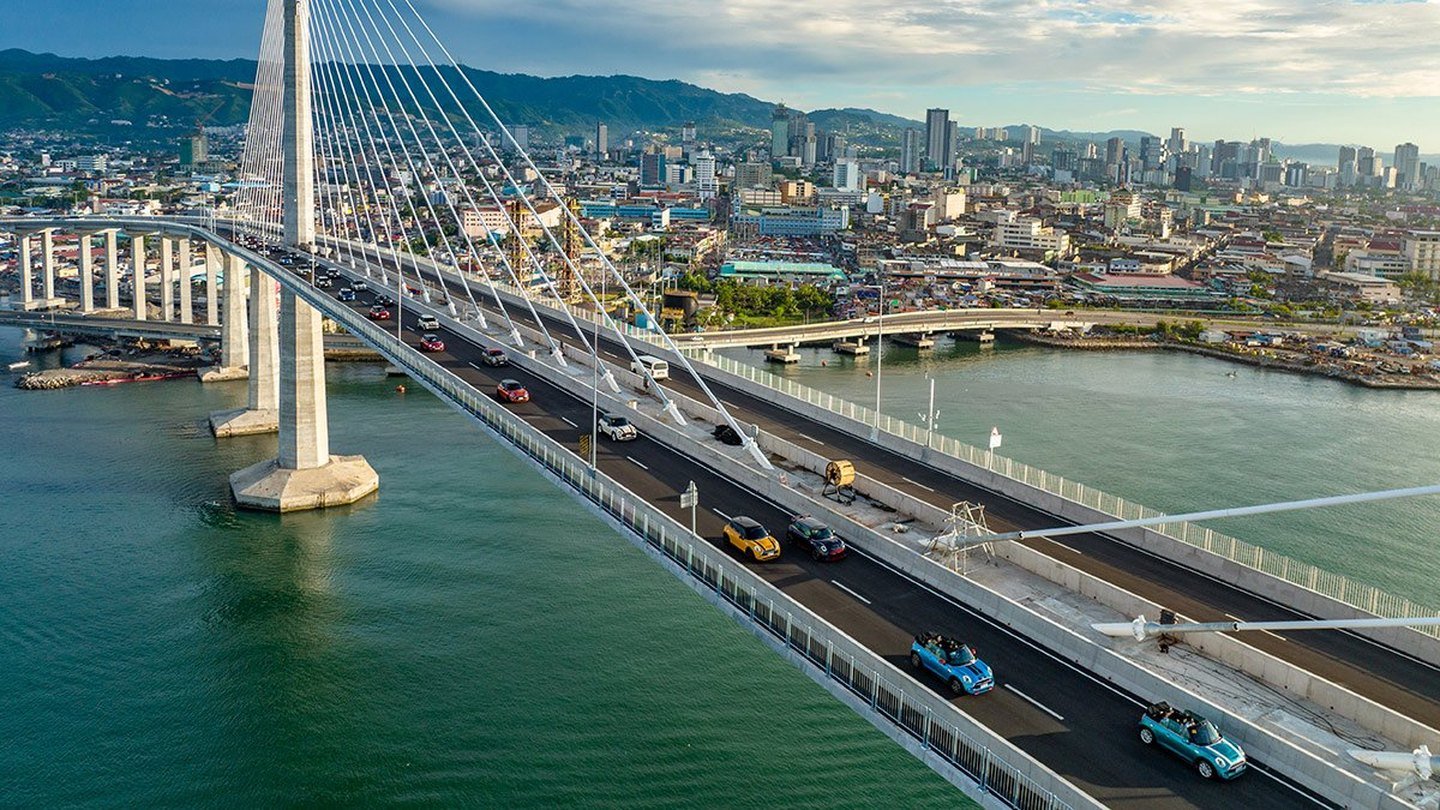Cebu-Cordova Link Expressway and Cebu skyline illustrating Metro Cebu property corridors